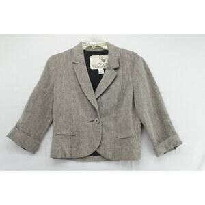 Tabitha By Anthropologie Jacket Womens 8 Beige Black Tweed Linen Blend Lined